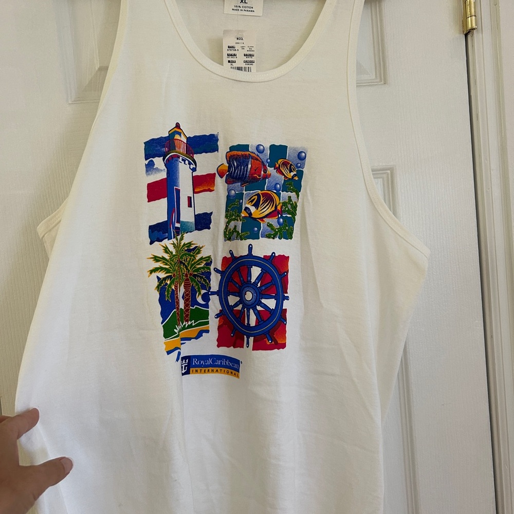 Y2K NEW Royal Caribbean White Graphic Tank Top RARE cruise collector men’s xl